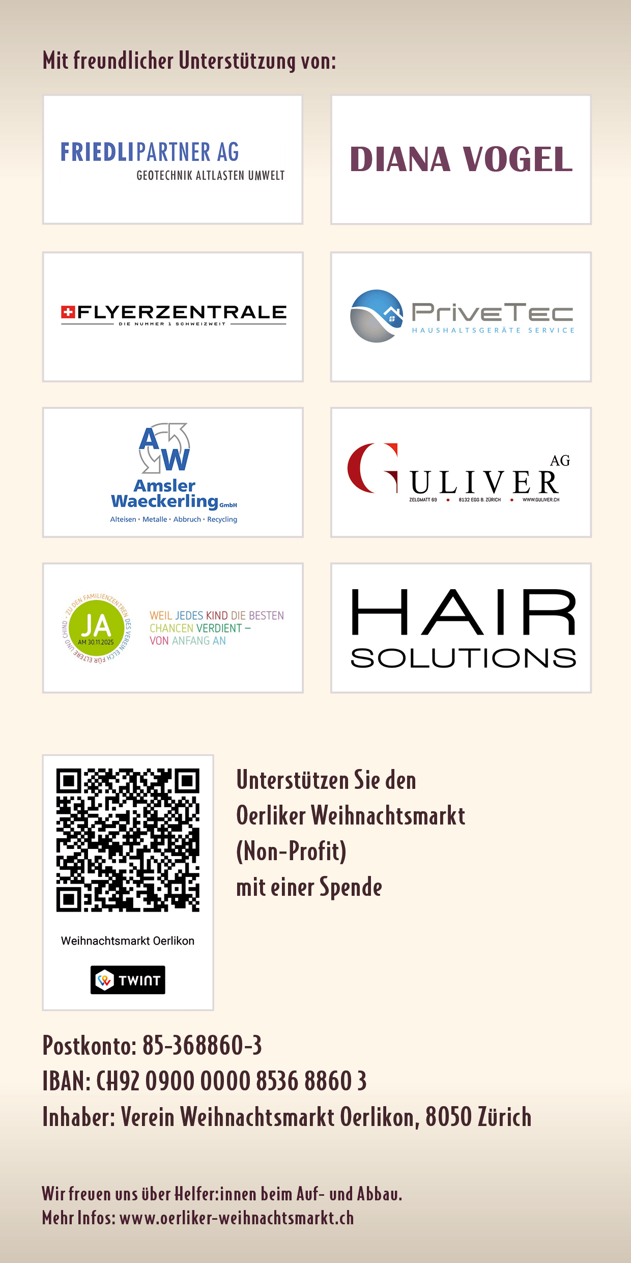 Flyer Oerliker Weihnachtsmarkt Max-Bill-Platz